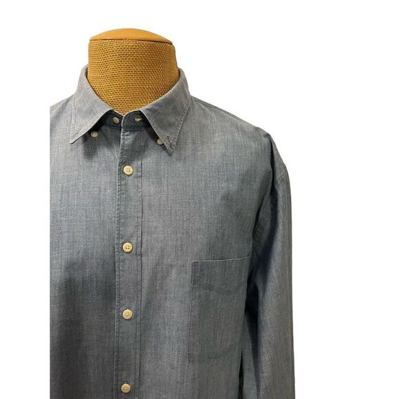 Peter Millar Men's Long Sleeve Dress Shirt Blue Denim Style Logo Blue Size 2XL - Picture 1 of 11